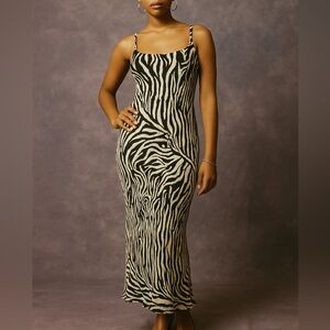 Vintage LNY New York 1990s Zebra Print Maxi Dress – Size 12